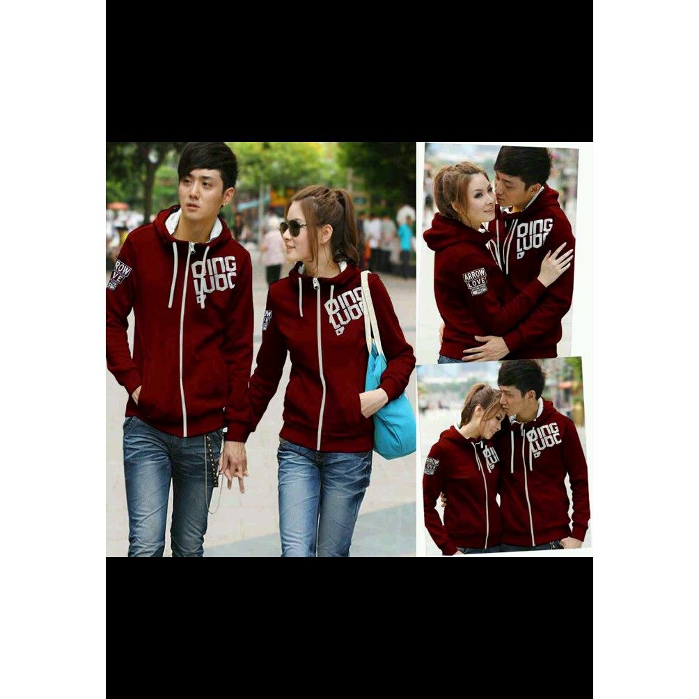 couple jaket hoodie qing maroon sablon putih