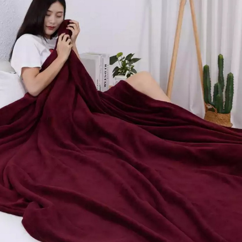 Selimut Dewasa Polos Bulu Lembut Harga Promo Bisa COD UK 150x200 CM-maroon