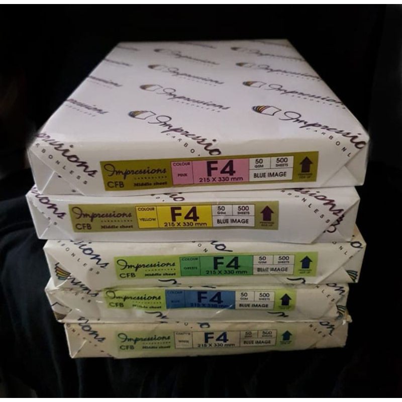 kertas ncr/ncr impressions/folio/top putih/midlle 5 warna/bottom5 warna