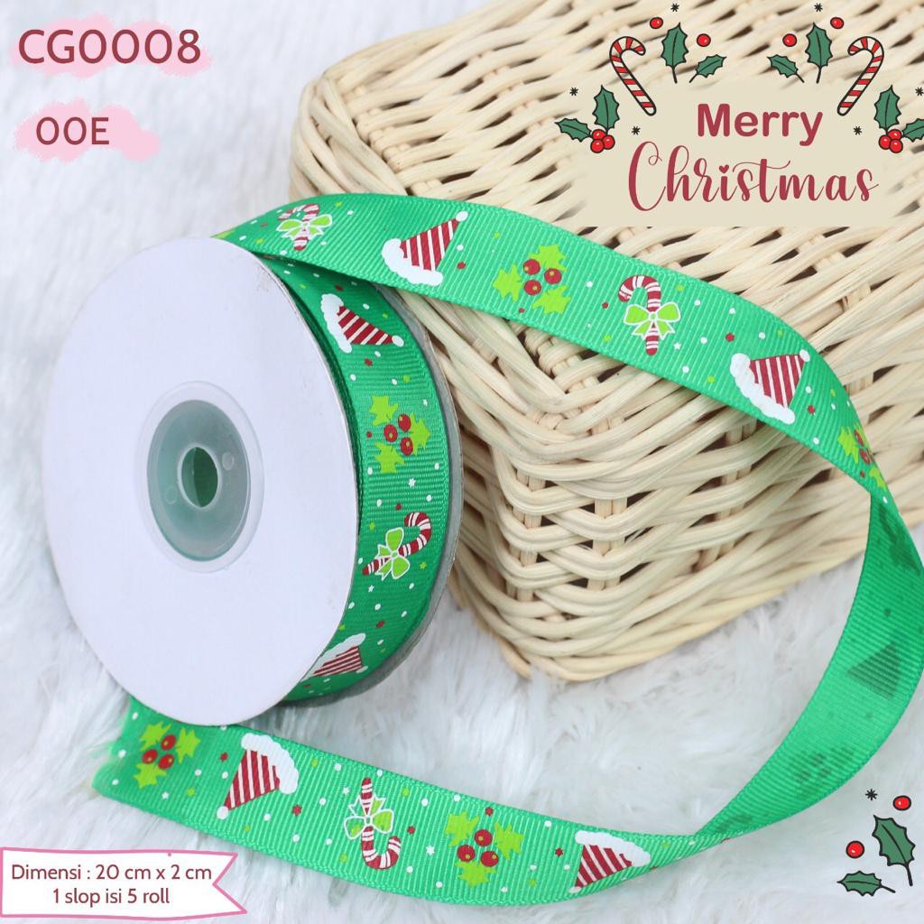 Pita Roll Grosgrain Motif Natal 2cm CG0008 - 4 Pilihan Motif