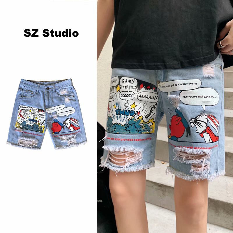 Celana Pendek Selutut Jeans denim Pinggang Elastis Ukuran Celana Pendek Selutut Jeans denim Pinggang Elastis Ukuran