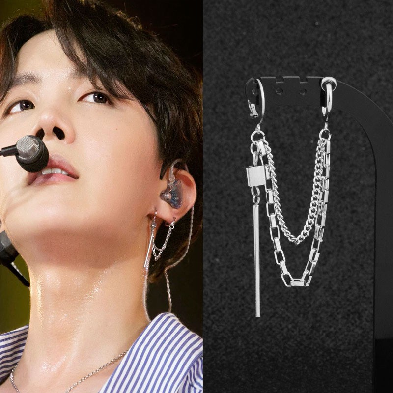 [Bayar Di Tempat]Anting Hoop Huggie 2 Tindik Sambung Rantai Rumbai Tassel Gaya KPop BTS