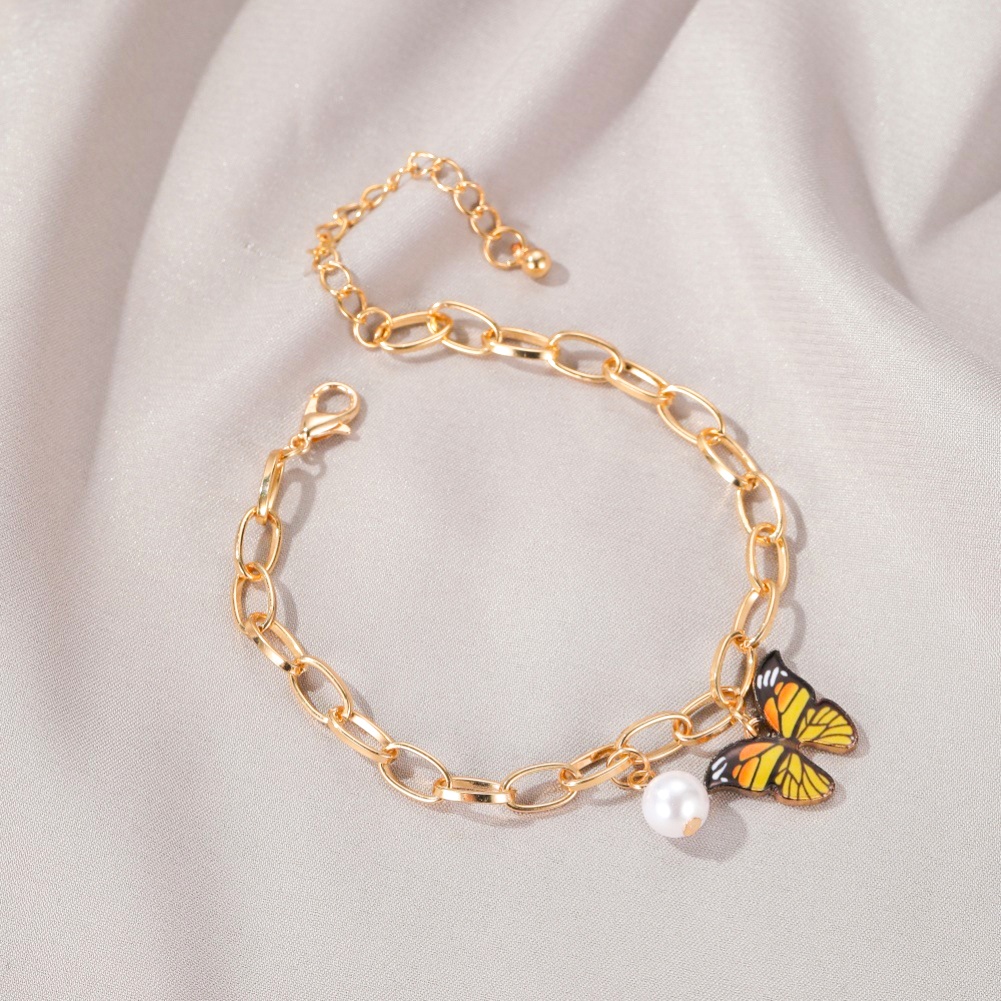 Hu Hu Hu Hu Hu Alat Bantu Pasang Kacamata♡ Gelang Tangan Rantai Tebal Aksen Kupukupumutiara Imitasi Multi Warna Untuk Wanitahadiah