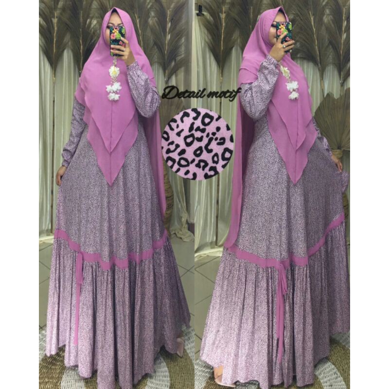 GAMIS WANITA  GAMIS SET SYARI MOTIF LEOPARD Matt katun Jepang