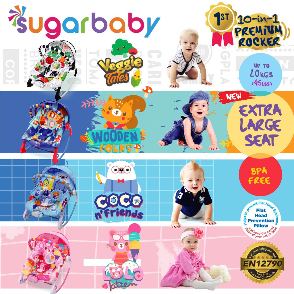 Sugar Baby Premium Rocker 10 In 1 - Kursi Goyang Bayi - Bouncer Bayi - Sugarbaby Motif BARU-1
