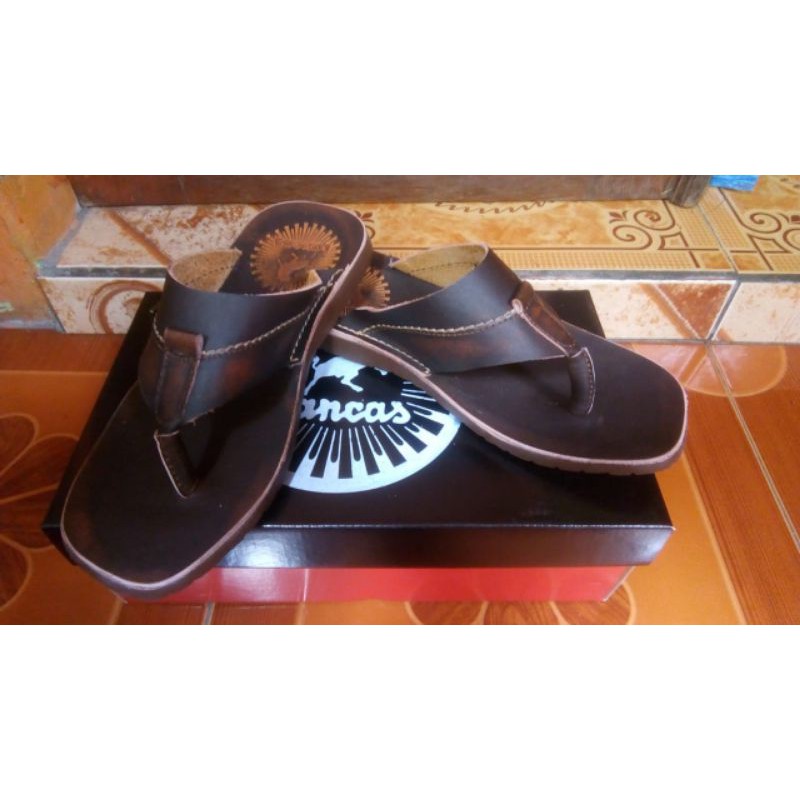 SANDAL PRIA KULIT ASLI LANCAS SENDAL PRIA KULIT CASUAL COKELAT