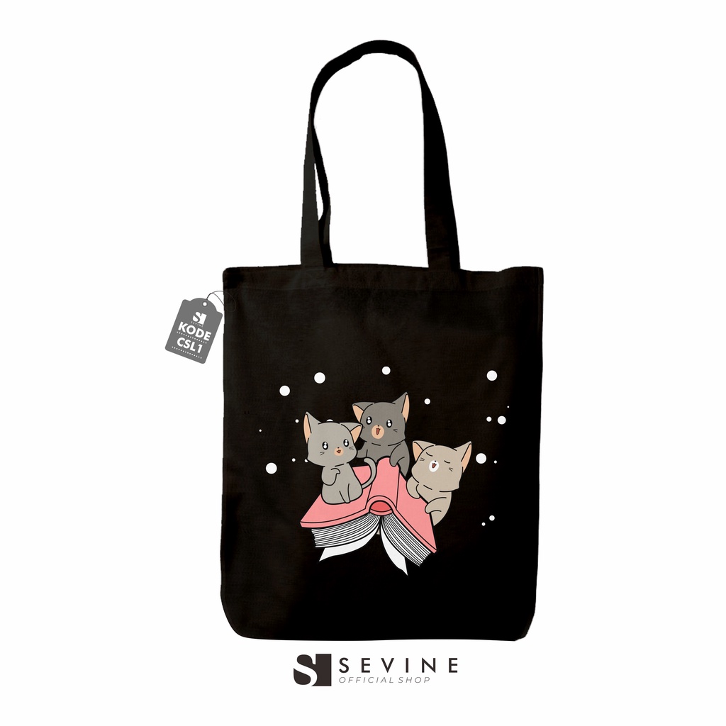 Sevine Totebag Tas Wanita Tote Bag Resleting Cute Cat Black Series - CSL1