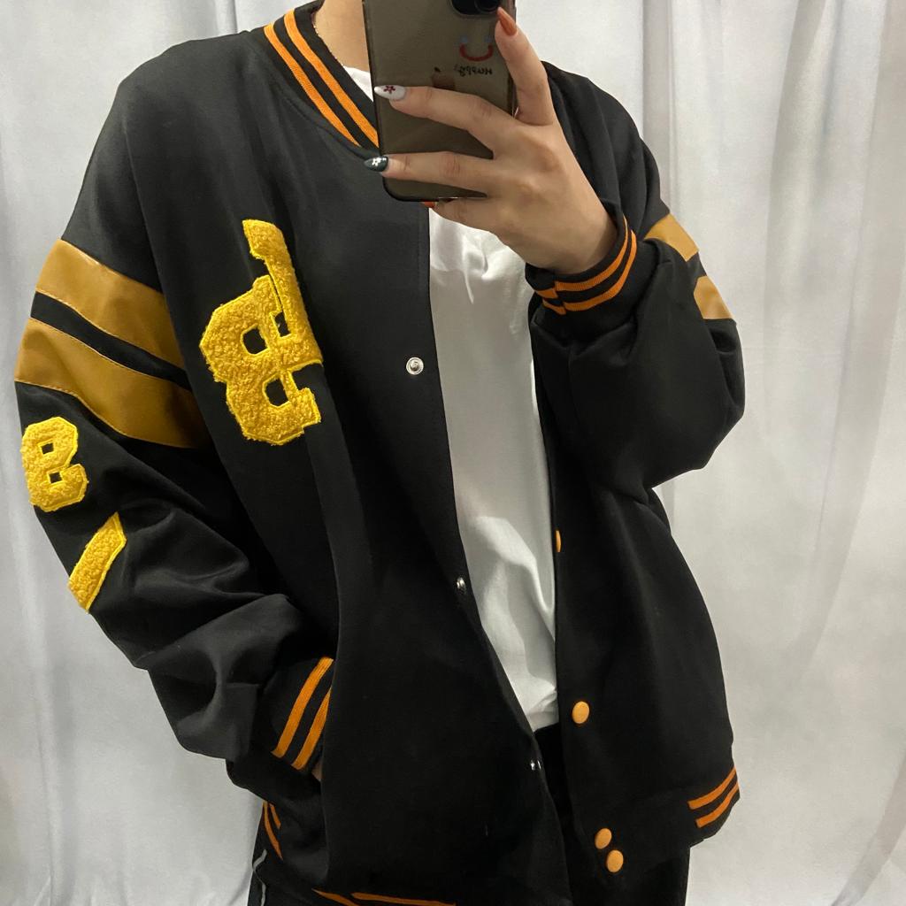 LB BLACK 93 VARSITY JACKET OVERSIZE PRIA WANITA SWEATER BASEBALL FASHION TERKINI CASUAL FASHION FLEECE TEBAL