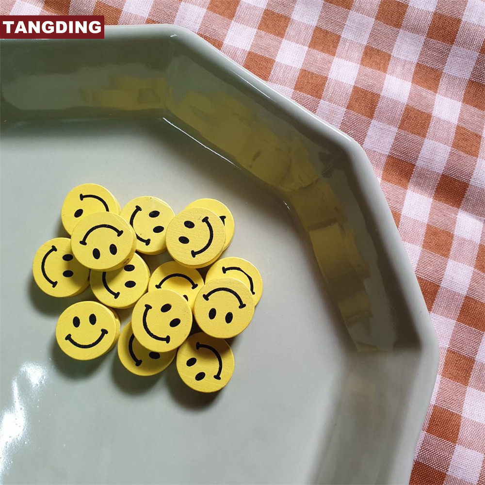 【COD Tangding】50PCS/set DIY Cartoon Cute Yellow Smile face Beads Children Jewelry Accessories