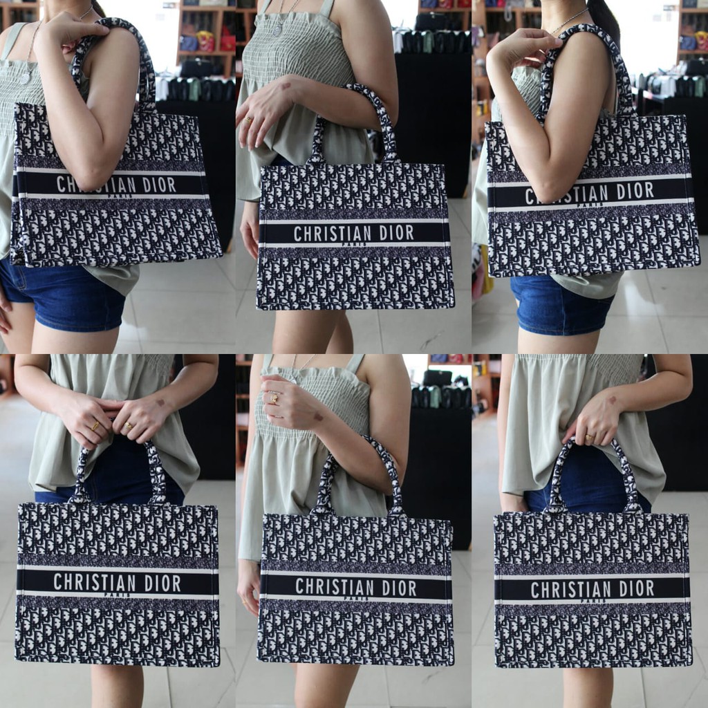 SUPPLIER TAS BRANDED Tas Dior Book Tote Embroidered Logo Small OBLIQUE HITAM - CREAM Seprem 6607