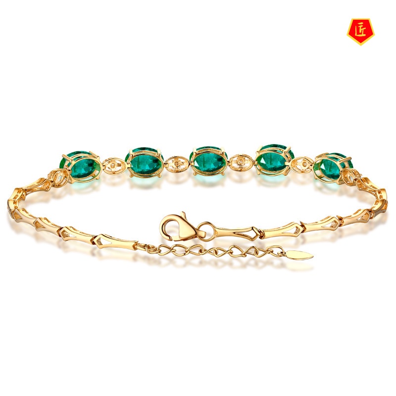 [Ready Stock]Elegant Creative 18K Gold Emerald Bracelet