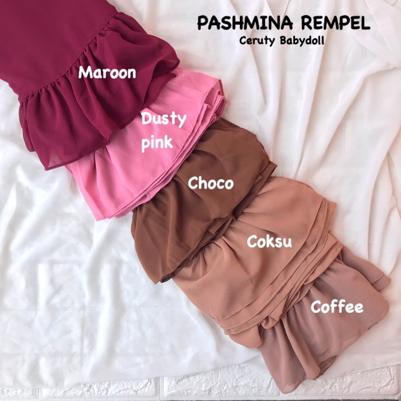 PASHMINA REMPEL CERUTY INSTAN TALI KARET / PASMINA INSTAN BABYDOLL KRIWIL LANGSUNG SLUP TANPA PENITI