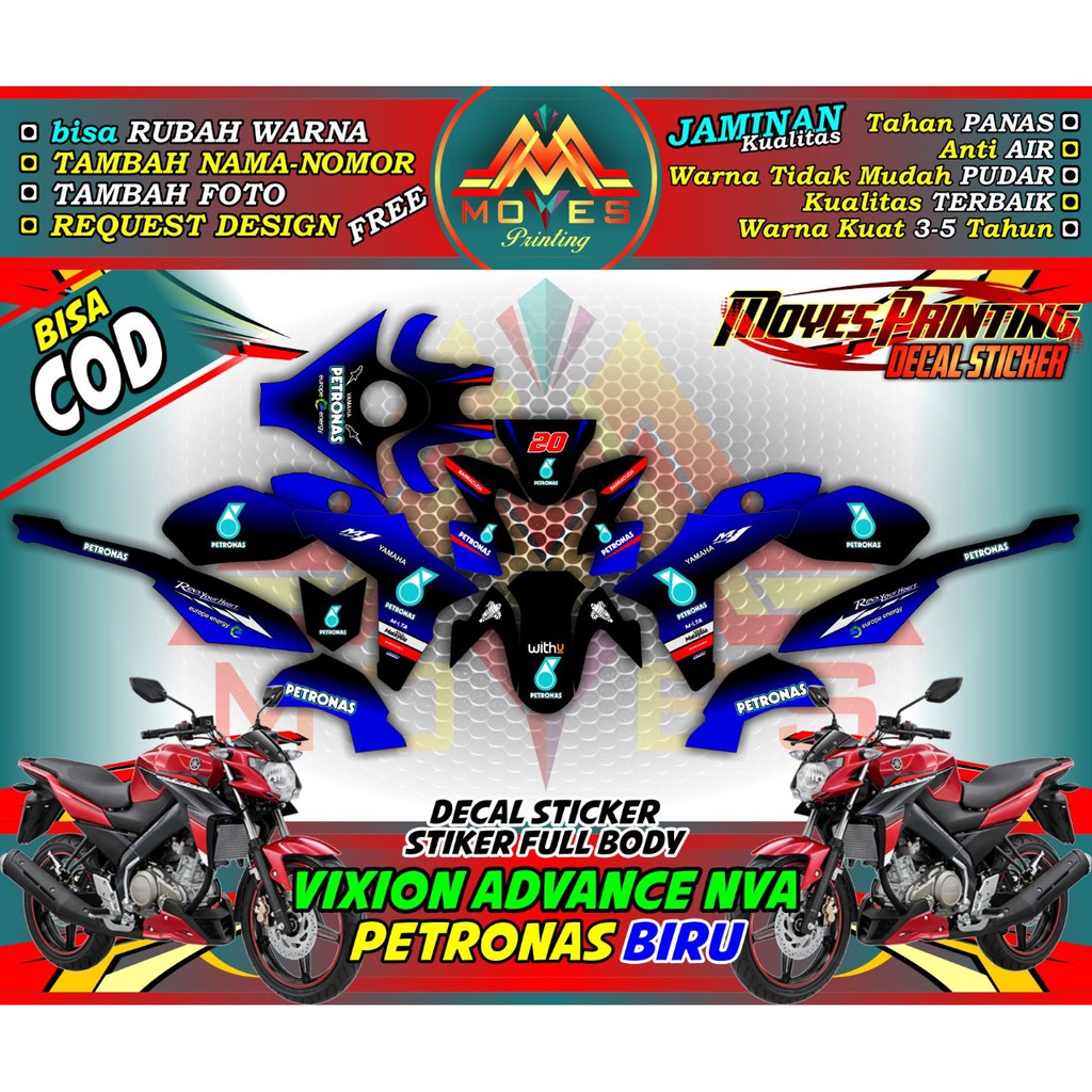 Decal stiker Vixion Advance Nva Stiker Vixion lama Fullbody Desain Petronas recing Biru