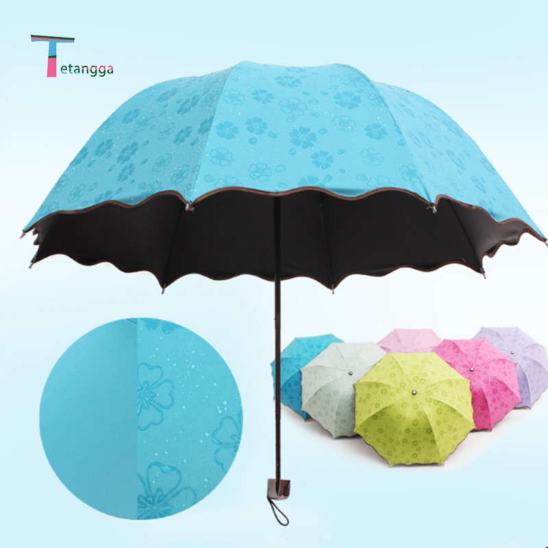 3D Payung Lipat Magic Umbrella / Dimensi Lapisan Hitam ANTI UV ( Gelombang )  AJ-14 Flowers Umbrella