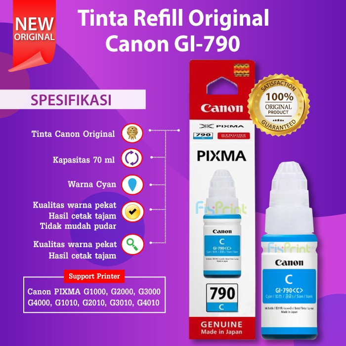 Tinta Canon GI790 GI-790 Original Refill Printer G1000 G2000 G3000 G4000 G1010 G2010 G3010 G4010