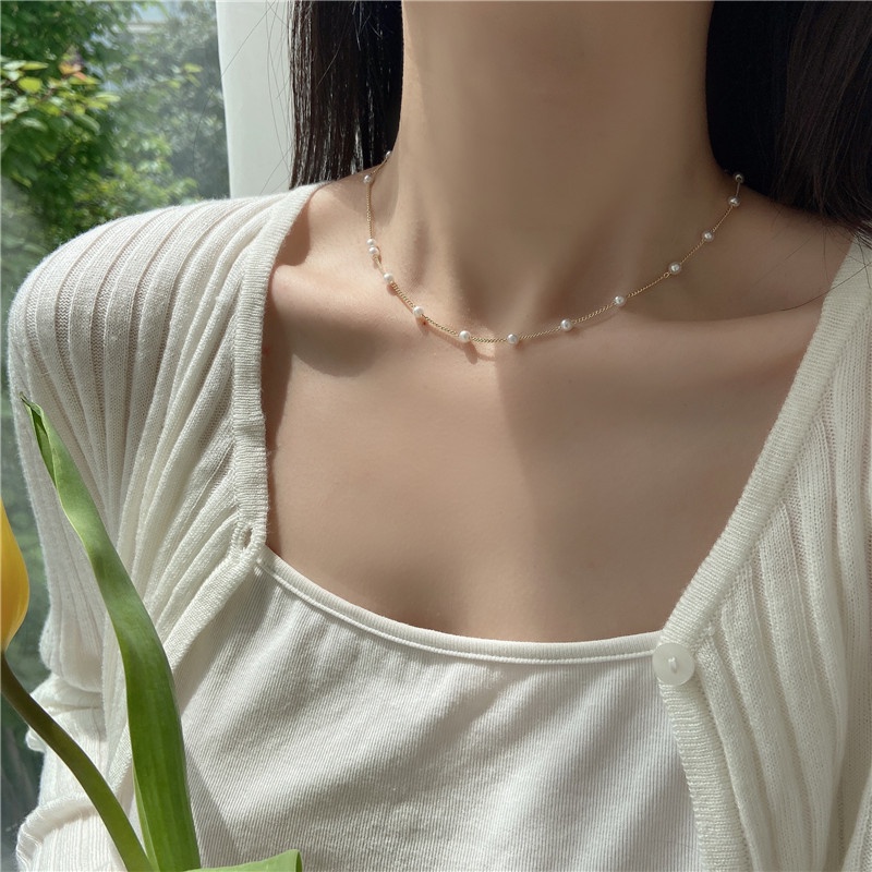 [ACKER] Kalung Mutiara yang Dapat Disesuaikan, Kalung Kalung Emas Fashion Halus Untuk Wanita