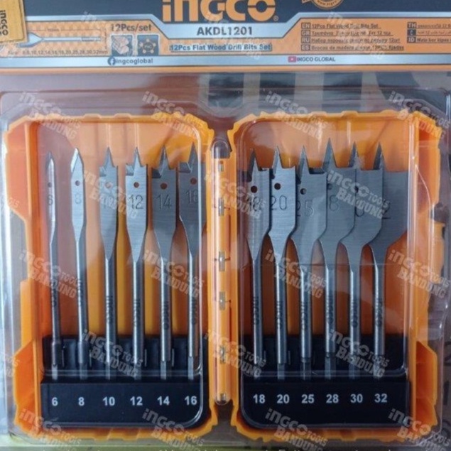Mata Bor Kipas Kayu Set Flat Wood Drill Bits 6-32mm INGCO AKDL1201