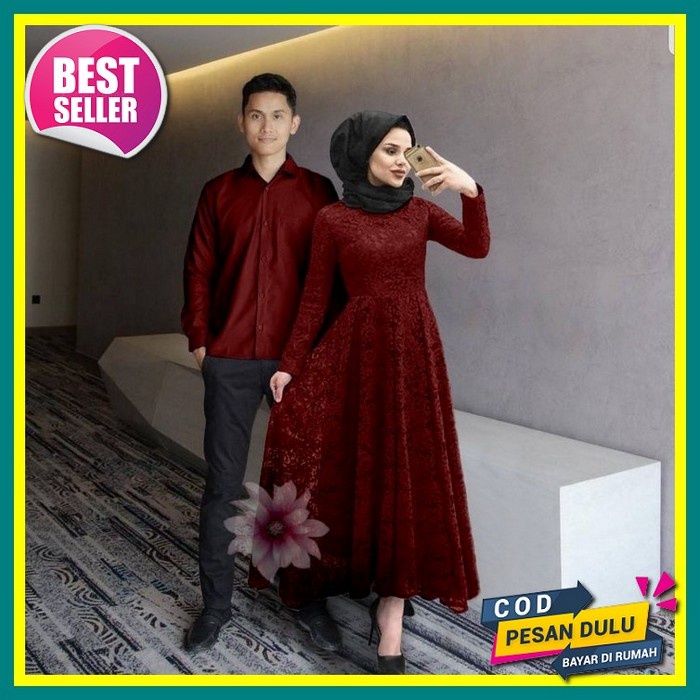 Sarimbit Gamis Couple Ziya - Couple Gamis Muslim Kekinian - Gamis Remaja Muslimah - Set Baju Couple 