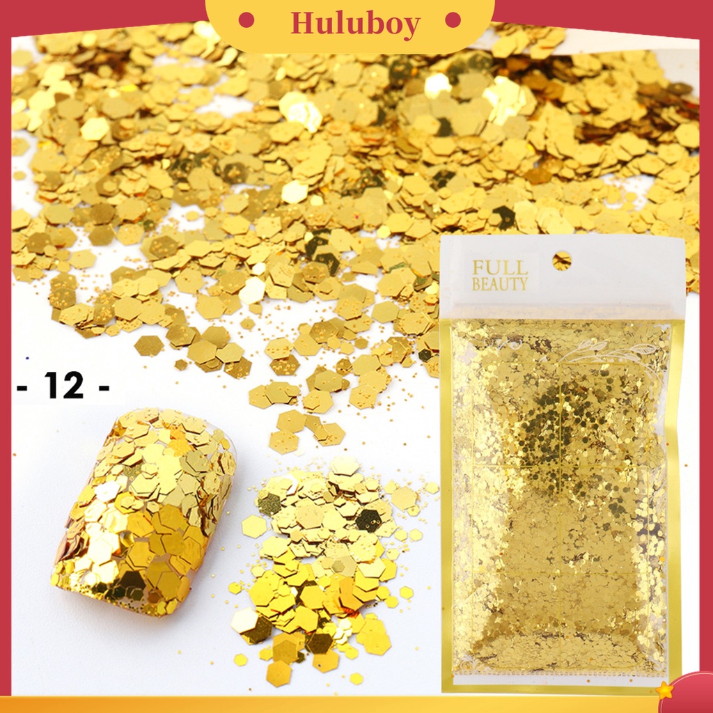 Huluboy Huluboy♡ 50g / Kantong Sequin Glitter Holografik Bentuk Segi Enam Untuk Dekorasi Nail Art / Manicure DIY