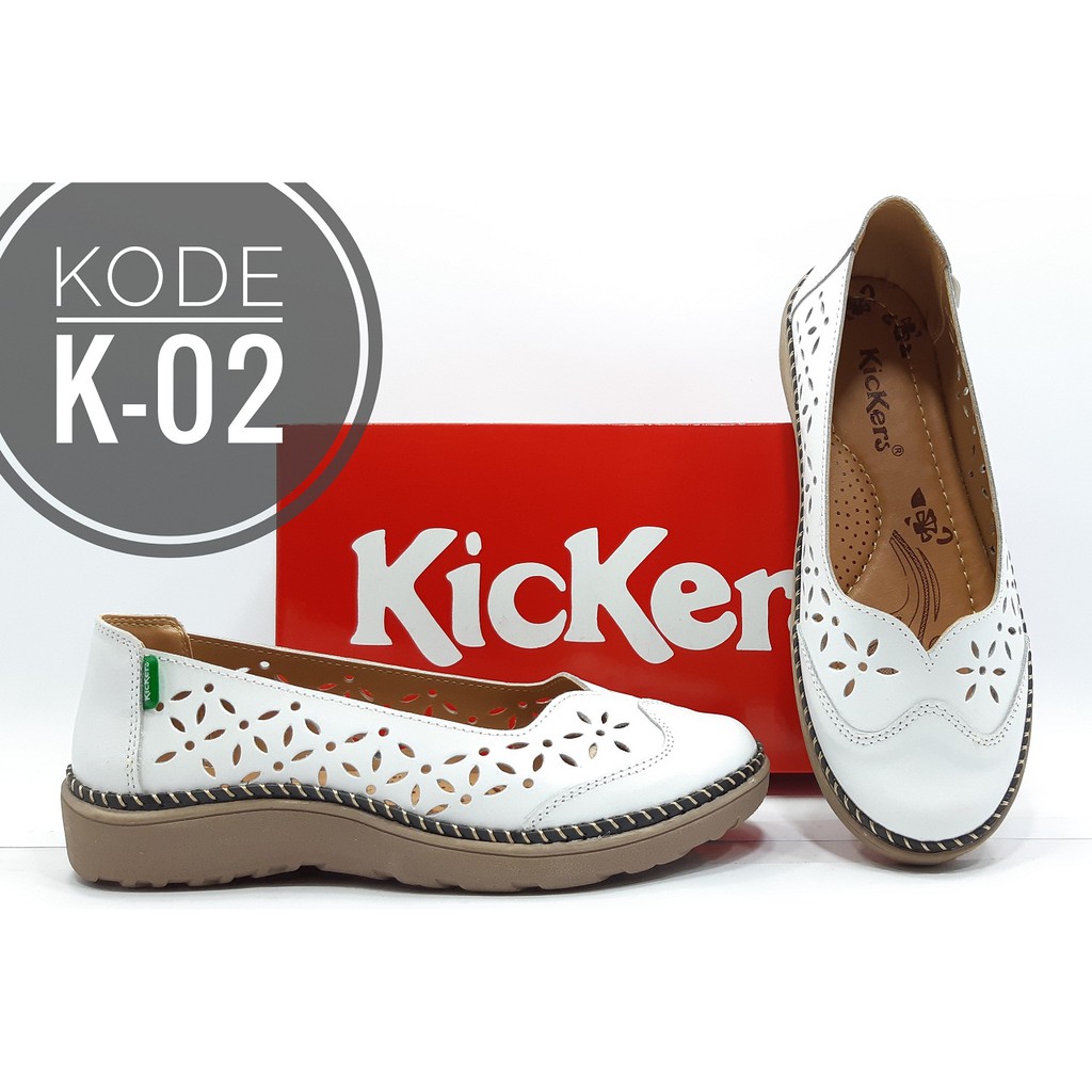  Sepatu  Kickers  Wanita  K 02 Putih Kulit Asli Shopee  