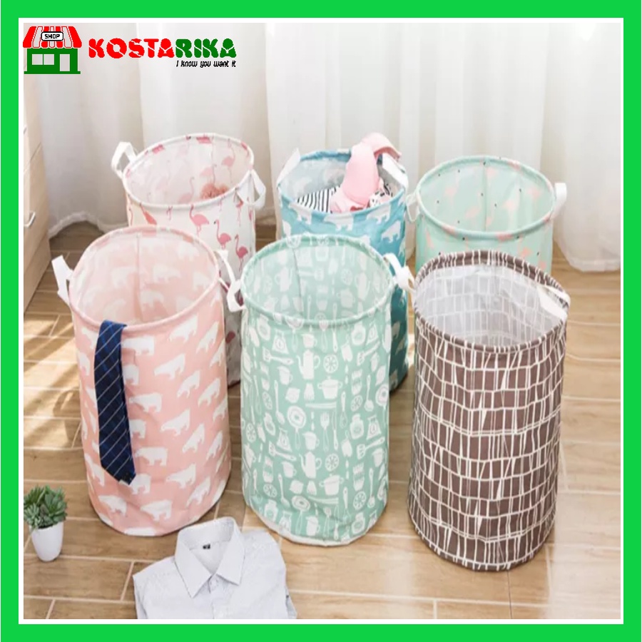 KOSTARIKA Keranjang Baju Cucian Kotor Tempat Pakaian Laundry Bag CANVAS Motif