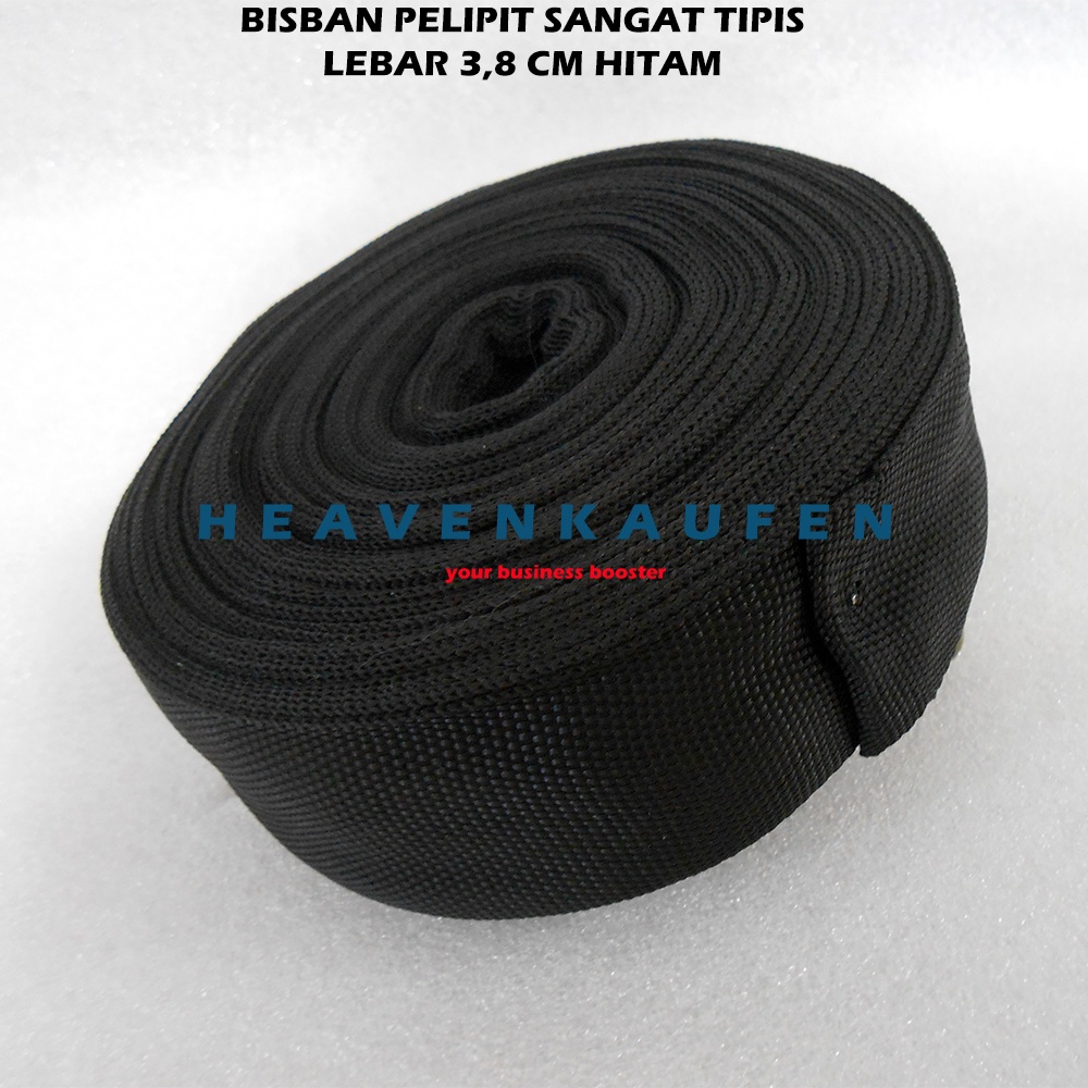 Bisban Pelipit Sangat Tipis Lebar 3,8 cm Warna Hitam Harga Per Rol isi 27 Meter Type B