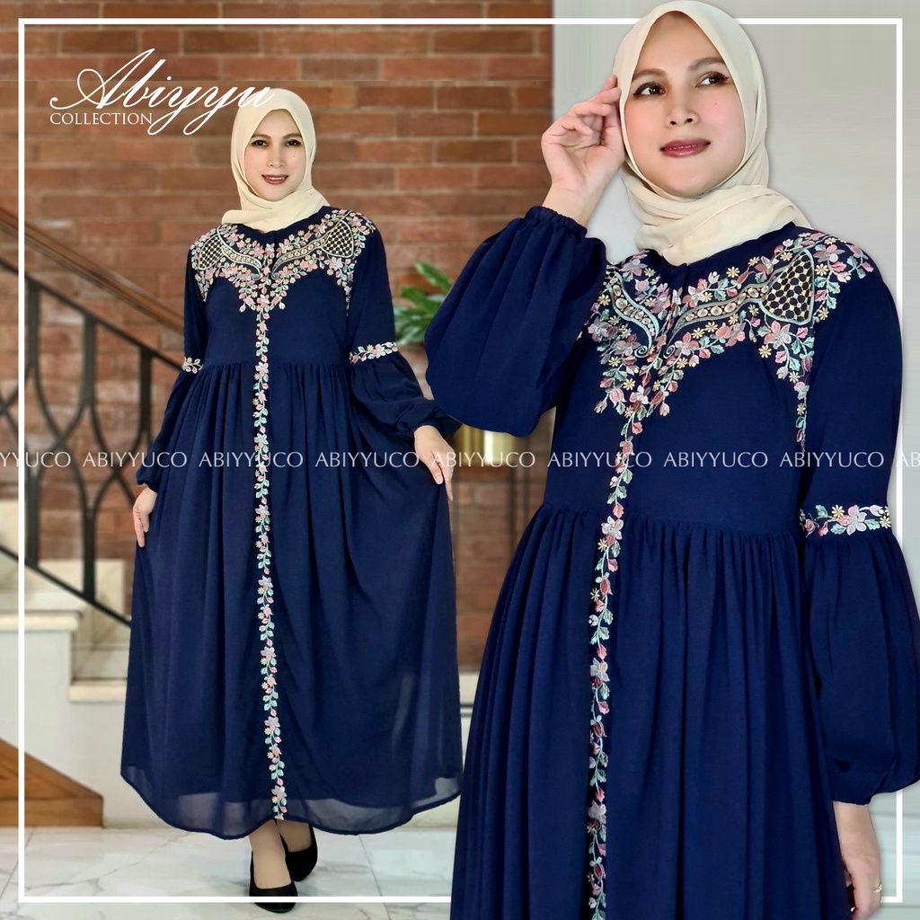 Abiyyuco TA9014 | Gamis Ceruty Babydoll Busui Terbaru Gamis Ceruti Babydol Resleting Depan dengan Bordir Cantik Mewah