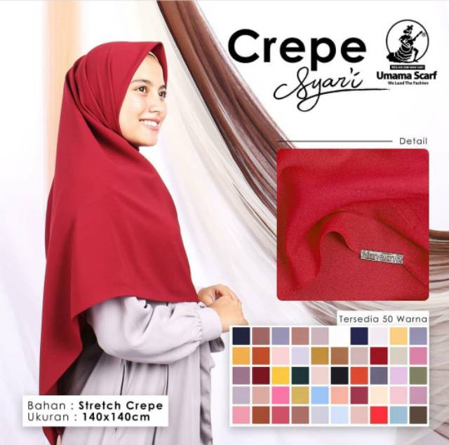 TERMURAH JILBAB SQUARE CREPE SYARI LC UMAMA/HIJAB SEGIEMPAT DIAMOND SYARI UMAMA (1KG MUAT 10PCS)