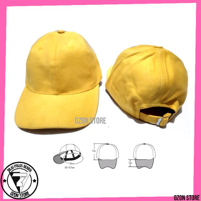 Topi Baseball Distro Caps Polos Pengait Besi Bahan Rapel Premium - Kuning