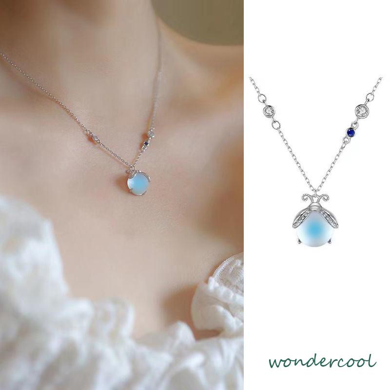 Moonstone Firefly Kalung Wanita Senior Rantai Klavikula Siswa Hadiah Ulang Tahun Desain Niche-Won