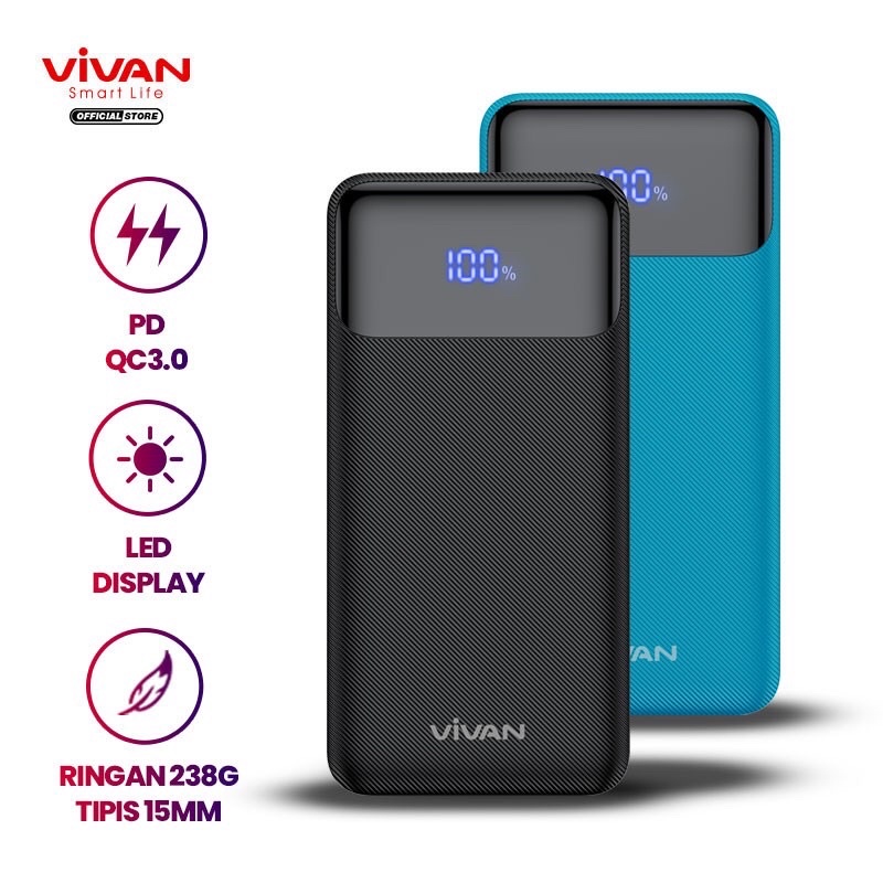 VIVAN Power bank 10000mAh 20W Dual Output USB &amp; Type C Power Delivey Quick Charge LED VPB-X10 origina