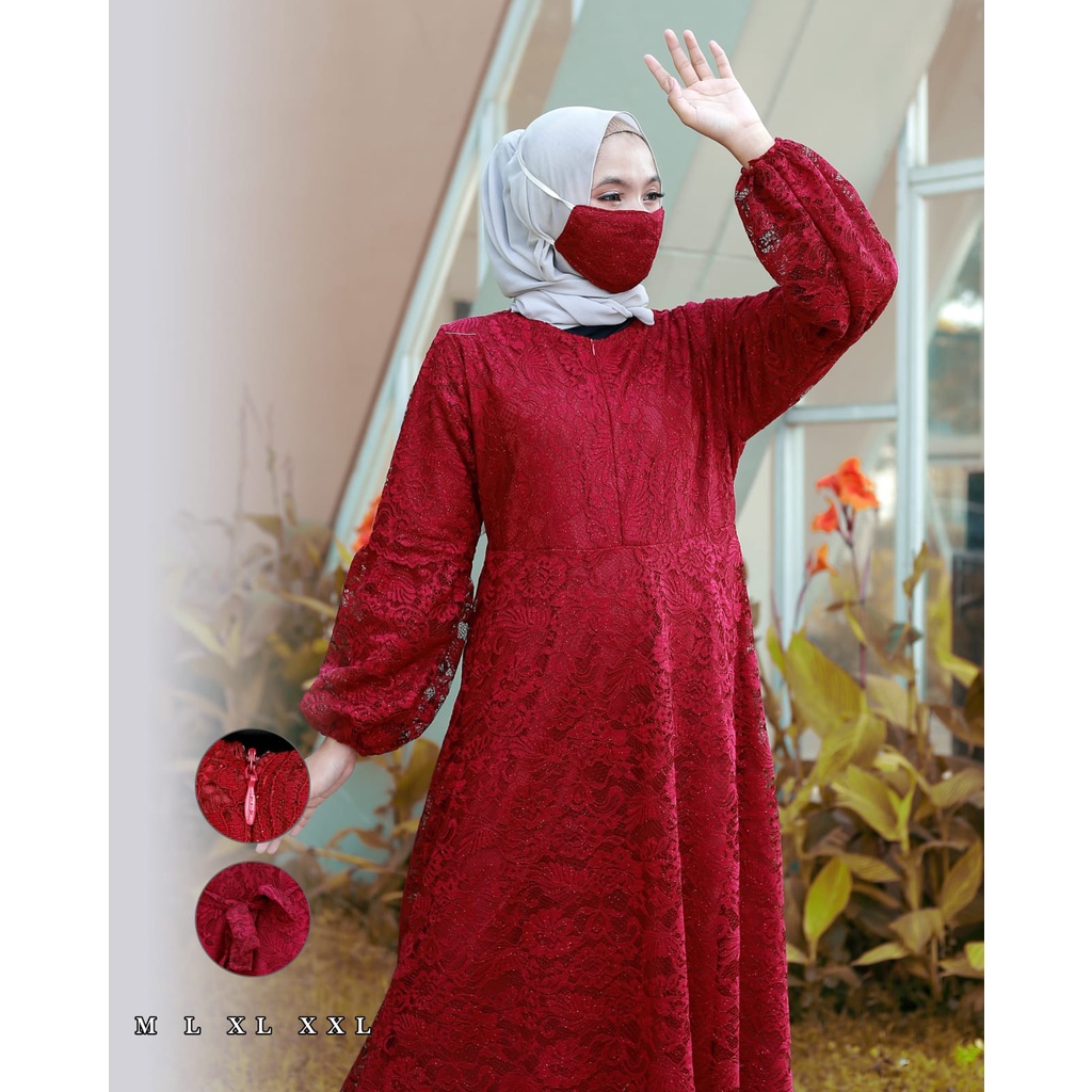 Kadai.baju / Gamis brukat jumbo  / Gamis brukat tangan balon / Gamis tulle bordir Size M L XL XXL