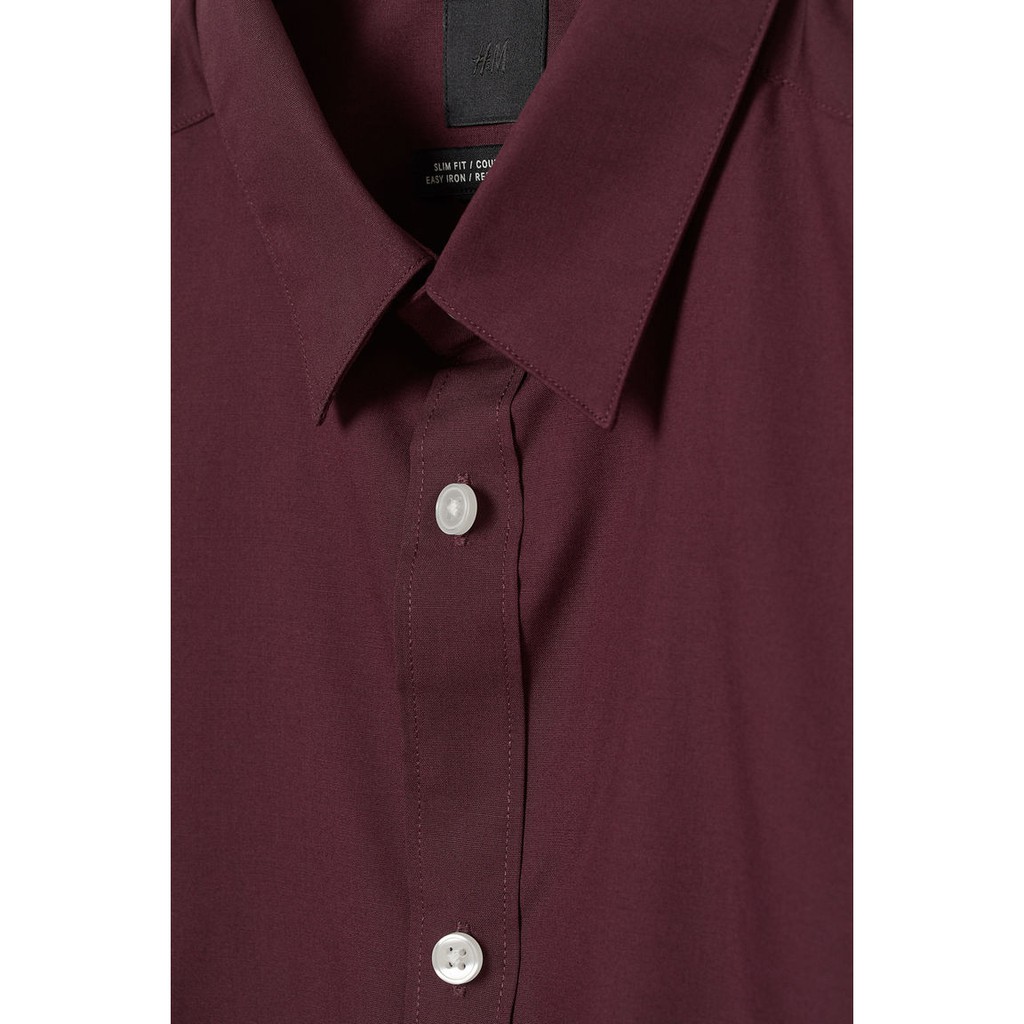 Kemeja Kerja Kantor HnM  Easy Iron Slim Fit Shirt Maroon Original