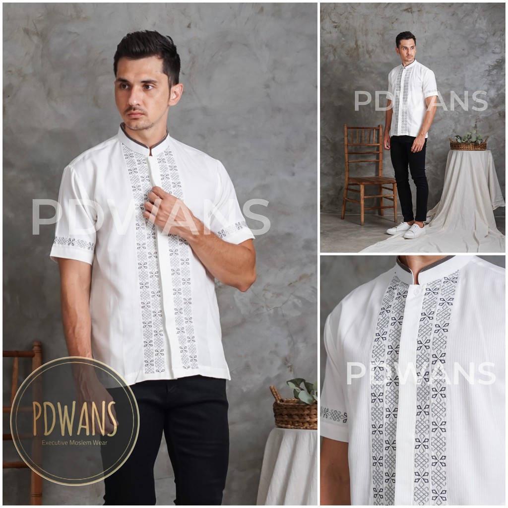 BAJU KOKO Muslim Lengan Pendek Putih Bordir PDWANS - RD19