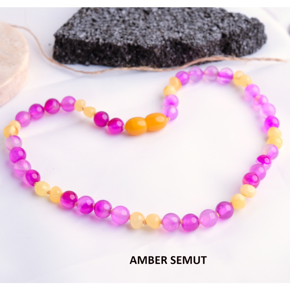 Kalung Amber Milk Glossy X Pink Botswana Resizeable [2183]