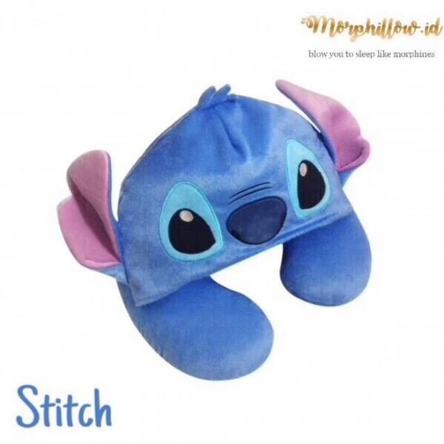 Stitch Hoodie Neck Pillow Bantal Leher Karakter Lucu