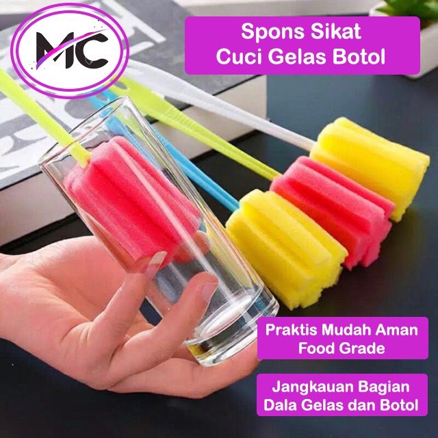 Spons Sikat Botol Minum Bayi Tongkat Sponge Cuci Panjang Serbaguna Pencuci Gelas Kaca Teko Termos Perlengkapan Dapur