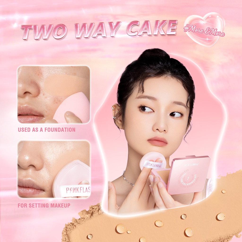 PINKFLASH More&amp;More Matte Oil Control Bedak Padat Poreless Pressed Powder Mattifying Flawless Two Way Powder UV Protection High Coverage Lightweight Face Makeup