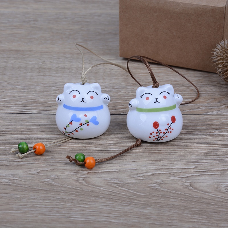 Ornamen Lonceng Angin Desain Lucky Cat Bahan Keramik