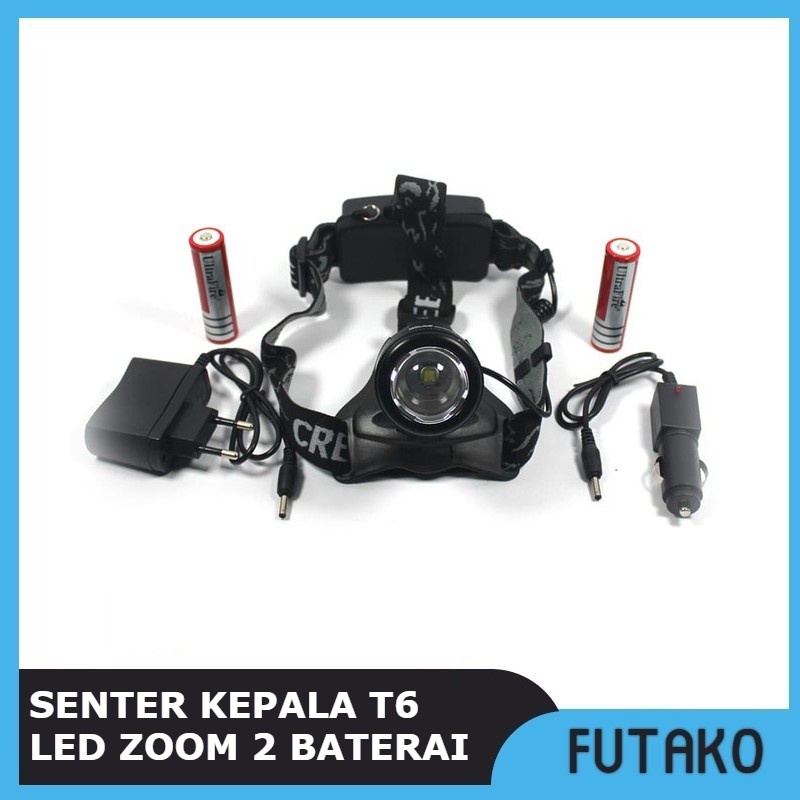 FUTAKO SENTER KEPALA T6 LED ZOOM 2 BATERAI HIGH POWER HEADLAMP 5881