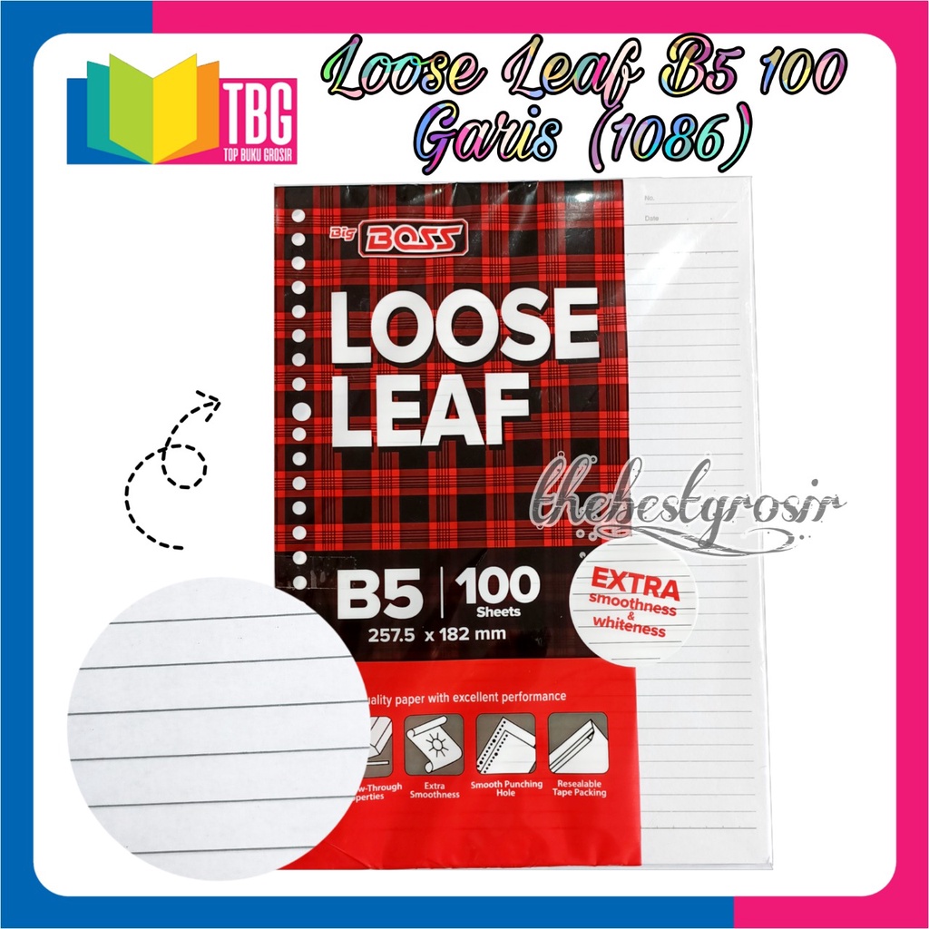 

1 PACK (100 LEMBAR) LOOSE LEAF B5 GARIS BIG BOSS / ISI BINDER/ REFILL BINDER (R-1086)