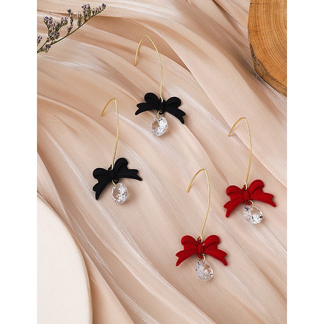 LRC Anting Gantung Fashion Red Painted Bow Inlaid Zircon P7192