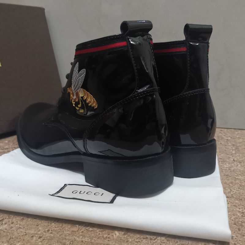 sepatu pantofel boots gucc'i mirror quality shoes formal pria hitam kilat