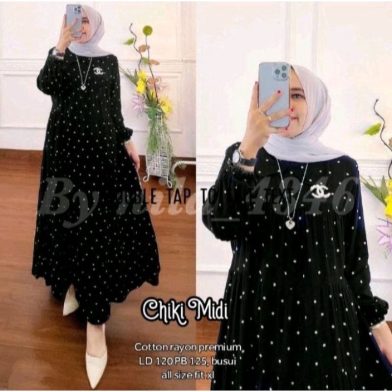 Gamis Polos susun polkadot Rayon premium terbaru