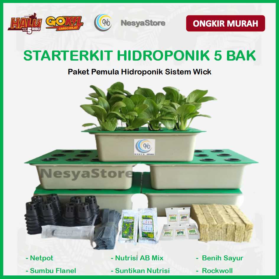 Paket Hidroponik Starterkit Hidroponik Wick 5 Bak 9 Lubang dan 12 Lubang