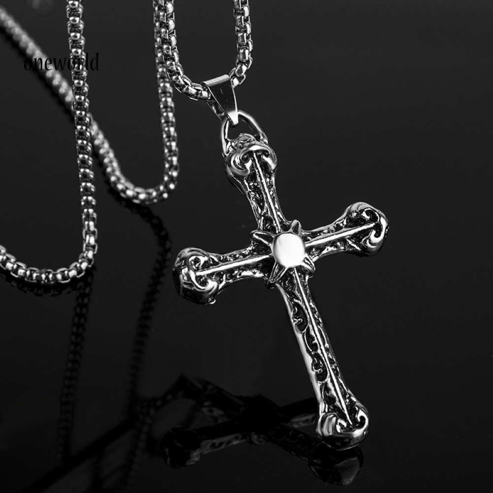 Kalung Rantai Liontin Salib Yesus Bahan Titanium Steel Gaya Vintage Untuk Pria