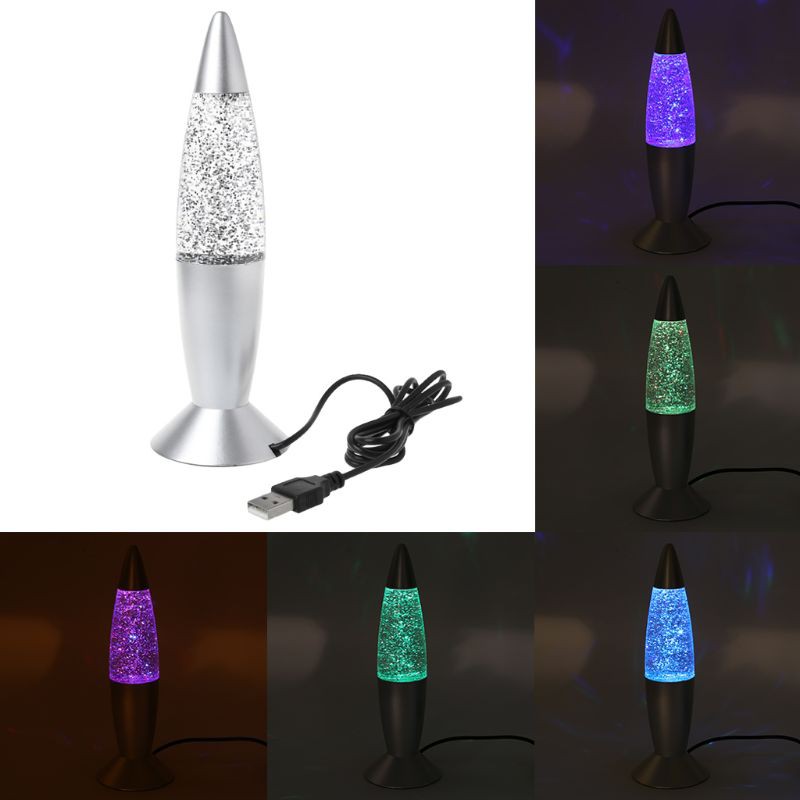 3D Rocket Multi Color Changing Lava Lamp RGB LED Glitter Night Light Gift