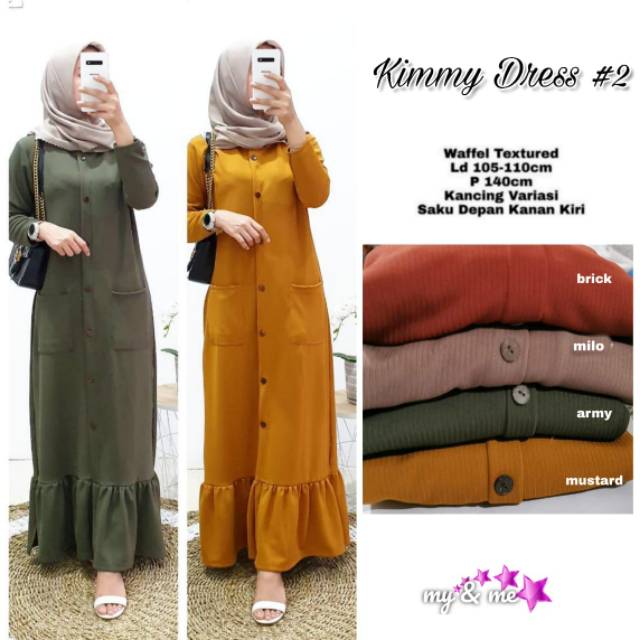 Kimmy dress/gamis/maxi dress mat waffel tekstur