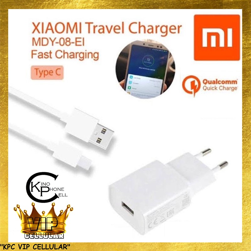 Original Charger Xiaomi Type C Tipe C MDY08EI FAST CHARGING QUALCOMM 3A NOTE 7 8 9 POCO