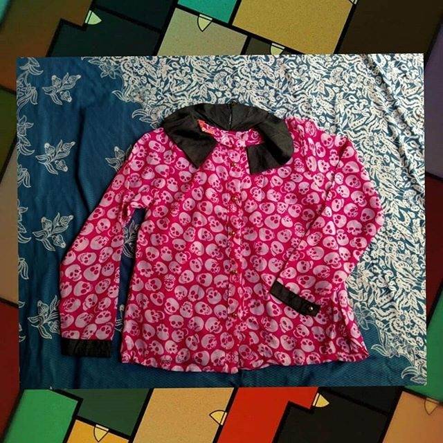 KEMEJA TENGKORAK WANITA PINK / KEMEJA PINK / KEMEJA TENGKORAK / BLOUSE TENGKORAK PINK / BLOUSE PINK